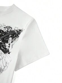 Women's Summer Slimming Tops Short Sleeve Round Neck Pattern Print  T-Shirt - White - View 7