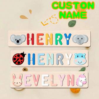 1 PC Customized Name Puzzle, Customize Your Name, Multiple Colors, Can Be Matched With Cute Elements, Wooden Educational Early Learning Toys, Baby Christening Anniversary Gift