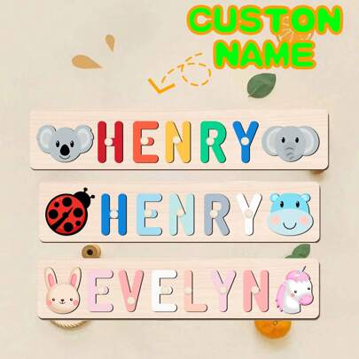 1 PC Customized Name Puzzle, Customize Your Name, Multiple Colors, Can Be Matched With Cute Elements, Wooden Educational Early Learning Toys, Baby Christening Anniversary Gift,Digital Printing