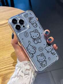Sanrio Minimalist Line Drawing Hello Kitty Space Dot Anti-Drop Phone Protective Case Compatible With Apple 16 Pro Max/11/12/13/14 Plus/15 Pro/XR/XS Waterproof Shockproof Scratch Resistant