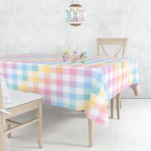 1pc Pastel Tablecloth, Ombre Colorful Plaid Rainbow Tablecloth, Suitable For Easter, Birthday, Singles Party, Engagement, Wedding, Bridal Shower, Macaron Theme Outdoor Picnic Party Supplies, Easter Decoration, Easter Gift - Multicolor - View 9