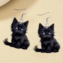 1pc Acrylic Cute Black Cat Earrings, Suitable For Travel, Party, Best Decoration, Great For Daily Wear, Best Gift For Family And Friends