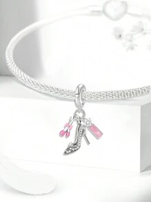 1 PC 925 Sterling Silver Pink Delicate Objects Beads Pendant Charm Pendant Ball Suitable For Bracelets DIY Women's Jewelry