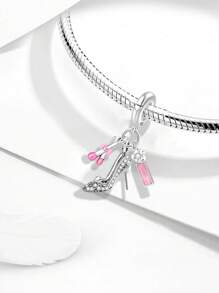 1 PC 925 Sterling Silver Pink Delicate Objects Beads Pendant Charm Pendant Ball Suitable For Bracelets DIY Women's Jewelry