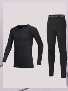 2 件儿童和青少年休闲运动训练长袖运动服套装，适合休闲、运动，2 种颜色可选 - 黑色 - 查看 2