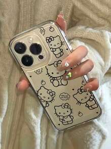 Sanrio Minimalist Line Drawing Hello Kitty Space Dot Anti-Drop Phone Protective Case Compatible With Apple 16 Pro Max/11/12/13/14 Plus/15 Pro/XR/XS Waterproof Shockproof Scratch Resistant