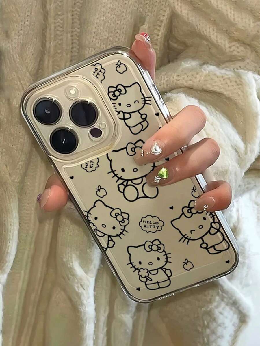 Sanrio Minimalist Line Drawing Hello Kitty Space Dot Anti-Drop Phone Protective Case Compatible With Apple 16 Pro Max/11/12/13/14 Plus/15 Pro/XR/XS Waterproof Shockproof Scratch Resistant
