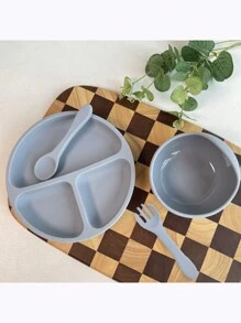 4-Piece Baby Silicone Plate With Suction Cup Food Silicone Suction Cup Bowl, Fork And Spoon Set Suitable For Daily Use