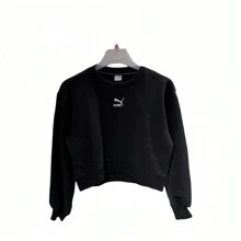 Puma 加絨短版衛衣圓領套頭衫長袖休閒運動衫 - 黑色 - 查看 7