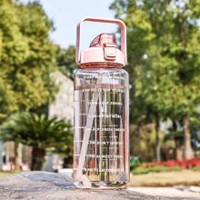2L Portable Water Bottle Large Capacity Plastic Straw Water Cup Drink Bottle With Time Marker For Outdoor Sports Fitness