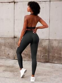 VOYJOY Leggings sportivi da donna senza cuciture invisibili scrunch culotte leggings opachi boom booty leggings da donna vita alta culo push up palestra yoga leggings neri - nero - Visualizzare 4
