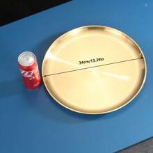 1pc, Dinner Plate, Stainless Steel Food Serving Tray, Large Round Tray Platter For Barbecue Cake Salad Dish For Home Restaurant