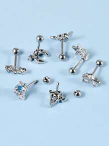 1PC Stainless Steel 20G Cz Star Ear Tragus Cartilage Piercing Half Butterfly Moon Marquise Zirconia Lobe Earrings Flat Helix Piercing - Steel - View 7