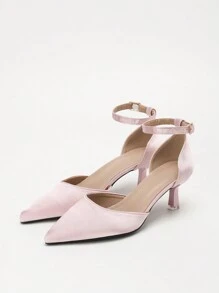 Extra brede hoge hak met puntige neus en holle roze sandalen voor dames, lente/zomer
