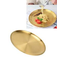 1pc, Dinner Plate, Stainless Steel Food Serving Tray, Large Round Tray Platter For Barbecue Cake Salad Dish For Home Restaurant