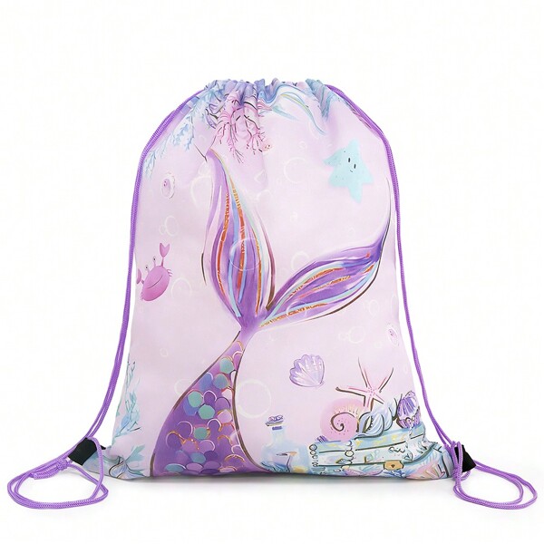 1pc/6pcs Purple Pink Mermaid Tail Gift Drawstring Backpack String Bag For Mermaid Birthday Party Supplies Gift, Drawstring Gym Bag,Water Resistant String Bag For Women