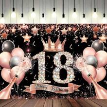 黑色和粉色生日背景，适合 18、30、40、50 岁女性生日派对、摄影背景横幅、墙面装饰、派对用品 - 彩色 - 查看 3