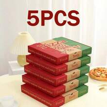 5 piezas de cajas de pizza cuadradas desechables de papel con tapas abatibles - Envases para llevar de cartón corrugado, adecuados para restaurantes, picnics y festivales