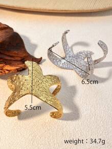 1pc 18K Gold Plated Stainless Steel Starfish Design Exaggerated Open Bangle Bracelet, Fashionable High-End Jewelry Accessory, Valentine's Day Gift,Mom,Mother,Mother's Day,Gift
