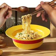 Yellow Straw Hat Ramen Bowl Set, Ceramic Straw Hat Bowl With Wooden Spoon & Chopsticks