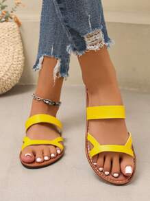 女士夏季平底凉鞋，防滑软底透气拖鞋，适合海滩度假，复古波西米亚风格休闲平底鞋，适合户外穿着 - 黃色 - 查看 4