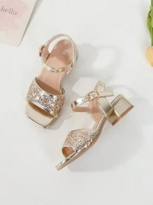 Fashionable Elegant High-End Glitter Party High Heel Sandals, Open Toe High Heels, Breathable And Lightweight Formal Shoes For Party, Performance, Banquet, Wedding, Square Toe High Heel Sandals - Gold - View 2