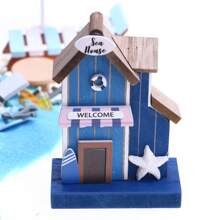 微型娃娃屋地中海风格海滩别墅配件，木制微型海滩别墅风景道具，适用于 BJD 娃娃夏季海滩拍摄，包括迷你沙滩伞和棕榈树 - 彩色 - 查看 3