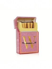 Customized Name Shiny Pink Crystal Cigarette Case, Waterproof, Holds 20 Cigarettes, Gold Lettering, Fits In Pocket Or Handbag, Perfect Gift For Him/Her - Multicolor - View 20