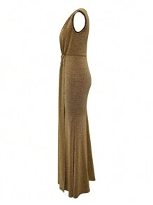 Women Metallic Elegant Deep V Neck Cocktail Dress, Wedding Guest Dress, Party Dress, Prom Dress