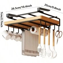 Mug Hook Under Cupboard, Stainless Steel Cutting Board Holder Under Cupboard, Multifunctional Shelf Under Cupboard, Paper Towel Holder, Thickened Cutlery Hook F For Bathroom Cutting Board Towel - màu đen - Xem 3