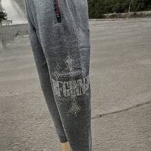 Men's Casual Sports Pants Comfortable With Letters And Cross Drawstring Side Pockets Solid Colors 1 Piece - Dark Grey - View 3