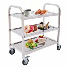 3-Storey Kitchen Trolley Food Trolley With Brake Stainless Steel Service Trolley - Silver - View 4