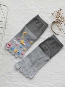 1 Par de Calcetines de división de puntera estilo lindo para parejas, calcetines tipo zuecos, calcetines personalizados, calcetines con estrellas y lunas, 5 colores, calcetines de longitud media, calcetines suaves para mujer, calcetines de tela para mujer, calcetines lindos, calcetines para niñas, calcetines holgados, calcetines de moda