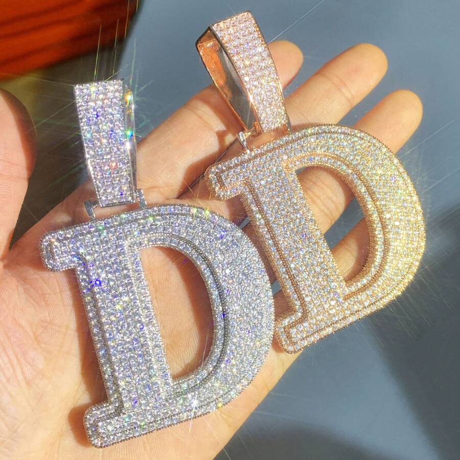 1pc Square Letter Pendant Necklace With Cubic Zirconia In Brass, 26 Letters A-Z For Hiphop, Casual, Daily Wear, Includes 1 O-Shape Chain - Multicolor - View 1