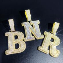 1pc Square Letter Pendant Necklace With Cubic Zirconia In Brass, 26 Letters A-Z For Hiphop, Casual, Daily Wear, Includes 1 O-Shape Chain - Multicolor - View 5