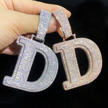 1pc Square Letter Pendant Necklace With Cubic Zirconia In Brass, 26 Letters A-Z For Hiphop, Casual, Daily Wear, Includes 1 O-Shape Chain - Multicolor - View 3
