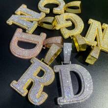 1pc Square Letter Pendant Necklace With Cubic Zirconia In Brass, 26 Letters A-Z For Hiphop, Casual, Daily Wear, Includes 1 O-Shape Chain - Multicolor - View 8