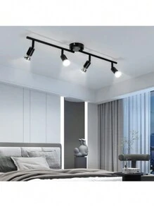 Adjustable Track Lighting Kit, 4-Light Black Track Lighting Fixtures For Ceiling, Ceiling Spotlight With Foldable Light Arms For Kitchen, E26 Socket, Bulbs Not Included - Black - View 5