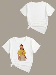 Customized Spring/Summer Girls T-Shirt, Outdoor Sports T-Shirt, Customize Your Photo/Family/Idol/Cartoon/Personal Portrait/Pet/Baby/Friend Image, Back To School, Birthday Gift, Party Outfit, Casual T-Shirt, Photo Printing, Memorial Gift, Holiday Gift, Best Friend Gift, Surprise Gift, Vacation Outfit