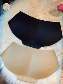 2-Piece Women's Sculpting Fake Butt Briefs Invisible Invisible Butt Peach Butt Briefs Women's Soft And Comfortable Body Briefs With Air Holes - 黑+杏 - 查看 1