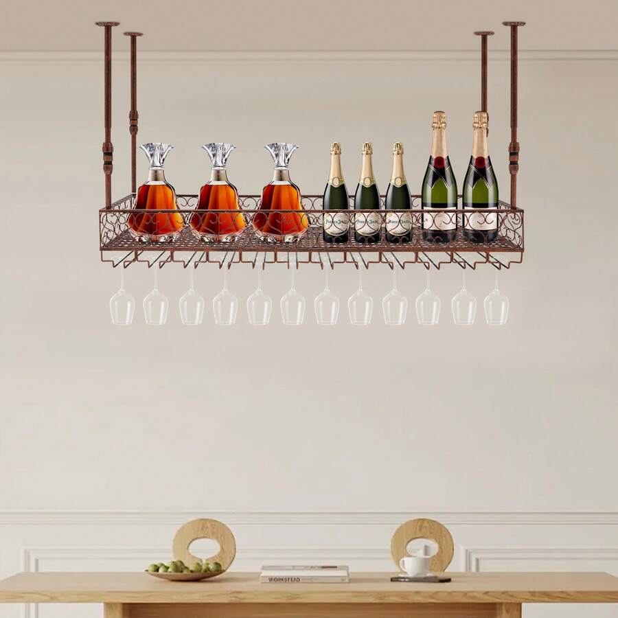 YUNRUX Hanging Wine Rack With Glass Holders For Ceiling Mount - Multicolor - View 1