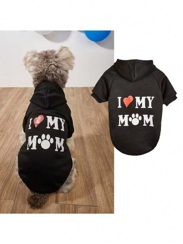 1pc Customers' Favorite Comfortable "I Love My Mom" Pet Hoodie - Soft & Warm Pullover Sweatshirt Suitable For Small And Medium Dogs