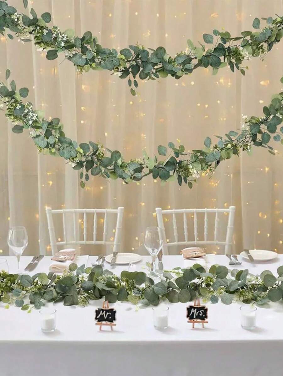 Liście Eukaliptusa i Sztuczne Zielone Pnącza, Odpowiednie Na Wesela, Do Domu, Na Zewnątrz I Do Ogrodu, Rośliny Wiszące, Dekoracje Stołu, Ściany I Imprez - Wielokolorowe - Zobacz 1