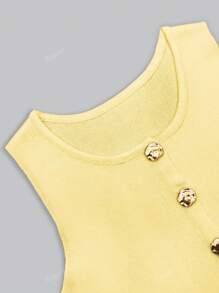 Vintage Chic Fashionable Elegante Metal Botão Frente Aberta Cor Sólida Sem Mangas Gola Redonda Jaqueta de Negócios Colete de Trabalho Slim Modesto Minimalana Casual Top Regata Colete de Malha Suéter para Mulheres