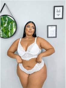 Plus Size Bra & Panty Sets - White - View 1