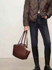New Women's Bag Autumn And Winter Large-Capacity PU Material Tote Bag Casual Simple Shopping Bag Brown Fashion Shoulder Handbag Bag Middle Bag Mother Bag Inner Bag, Bag For Women Elegant, Luxury