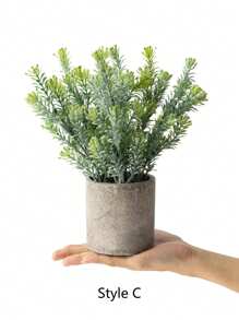 1pc Kunstmatige Vorstwitte Eucalyptus Plantenpot, Echte Touch Nep Plastic Eucalyptus Bladeren En Rozemarijn Bladeren Cluster Pot Groene Plant Nep Pot Met Grijze Papierpulp Pot Kleine Kamerplant Voor Thuis Binnen Plank, Bureau, Thuis Badkamer, Boerderij, Kamer, Tafeldecoratie