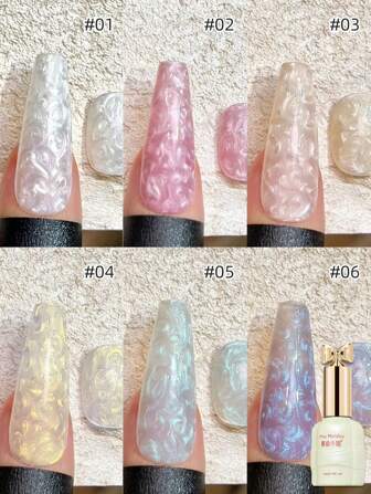 1瓶10毫升珍珠贝壳纹凝胶指甲油，珠光质地，适用于LED UV美甲沙龙及DIY美甲设计