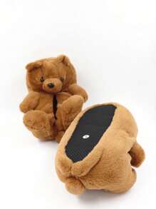 Cute Cartoon Bear Design Warm Cotton Slippers, Casual Everyday Wear