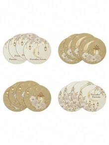 1pc/4pcs Ramadan Spring Decor Moon & Star Round Placemats, Ramadan Lantern & Flower Linen Placemats, Dirt-Resistant, Suitable For Home Dining Room And Restaurants, Tabletop Decor, Home Supplies - Multicolor - View 1